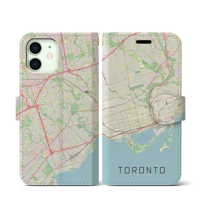 【トロント（カナダ）】地図柄iPhoneケース（手帳タイプ）ナチュラル・iPhone 12 mini 用