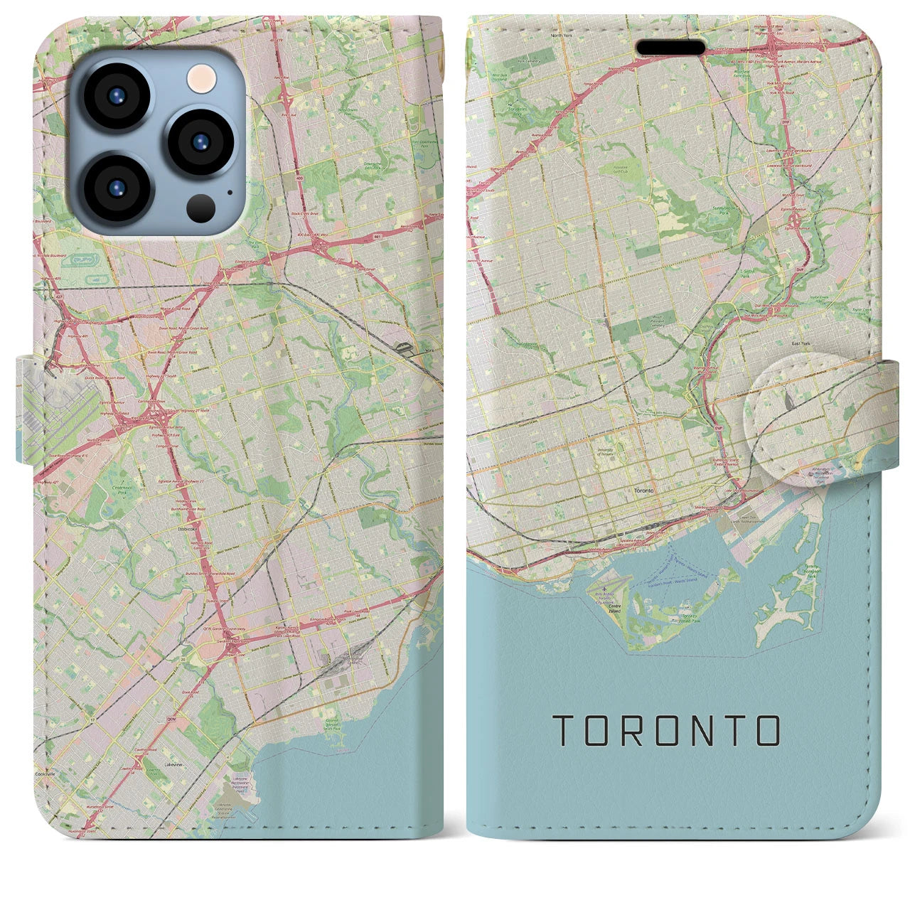 【トロント】地図柄iPhoneケース（手帳両面タイプ・ナチュラル）iPhone 13 Pro Max 用