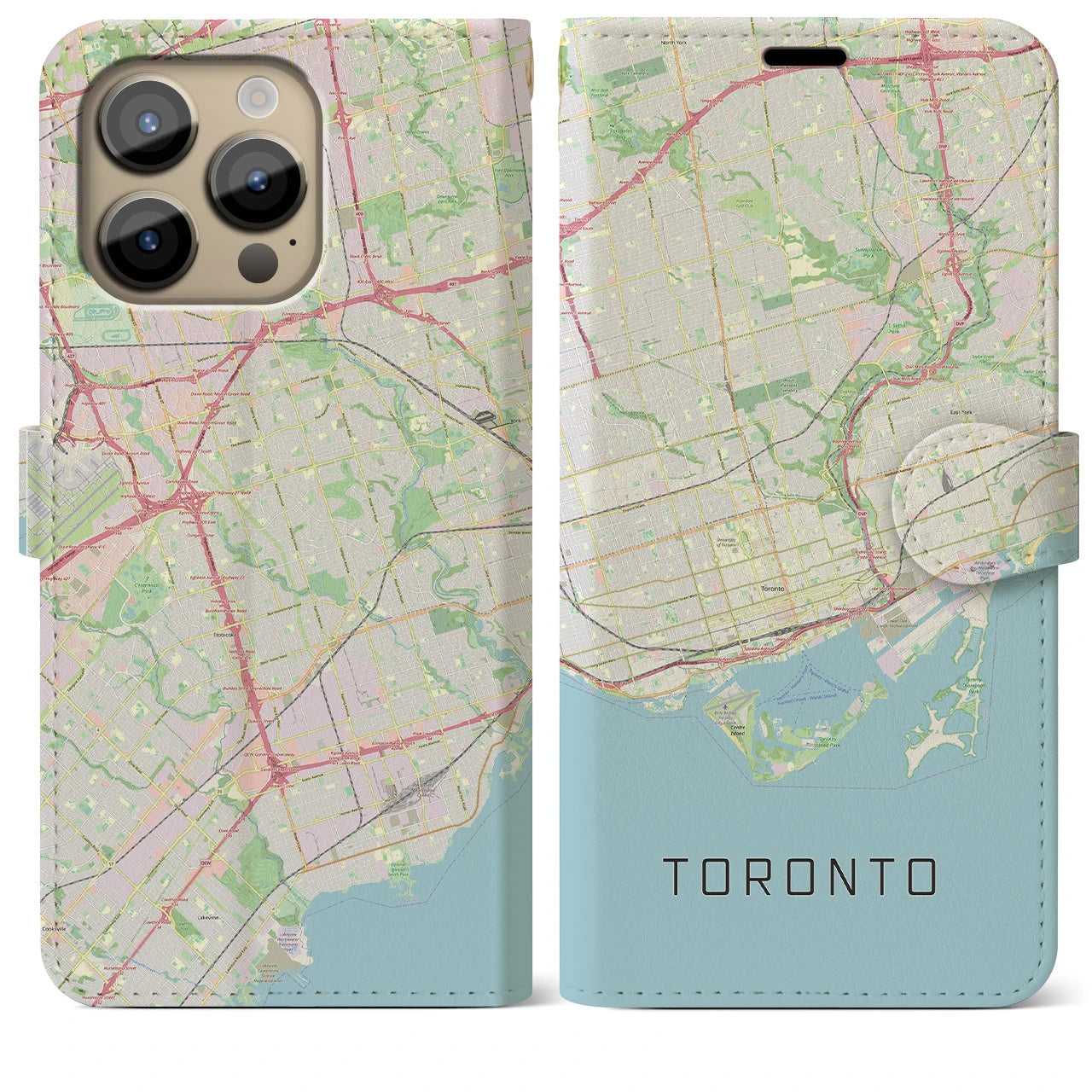 【トロント】地図柄iPhoneケース（手帳両面タイプ・ナチュラル）iPhone 14 Pro Max 用