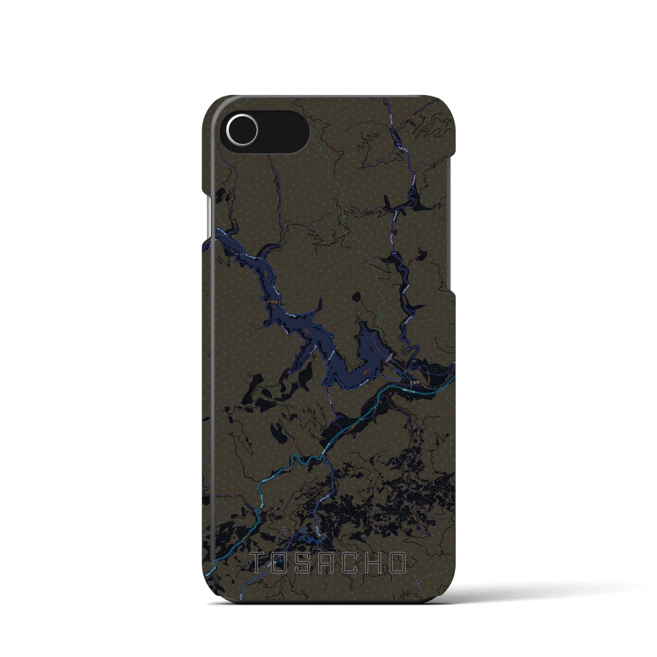 【土佐町】地図柄iPhoneケース（バックカバータイプ・ブラック）iPhone SE（第3 / 第2世代） / 8 / 7 / 6s / 6 用