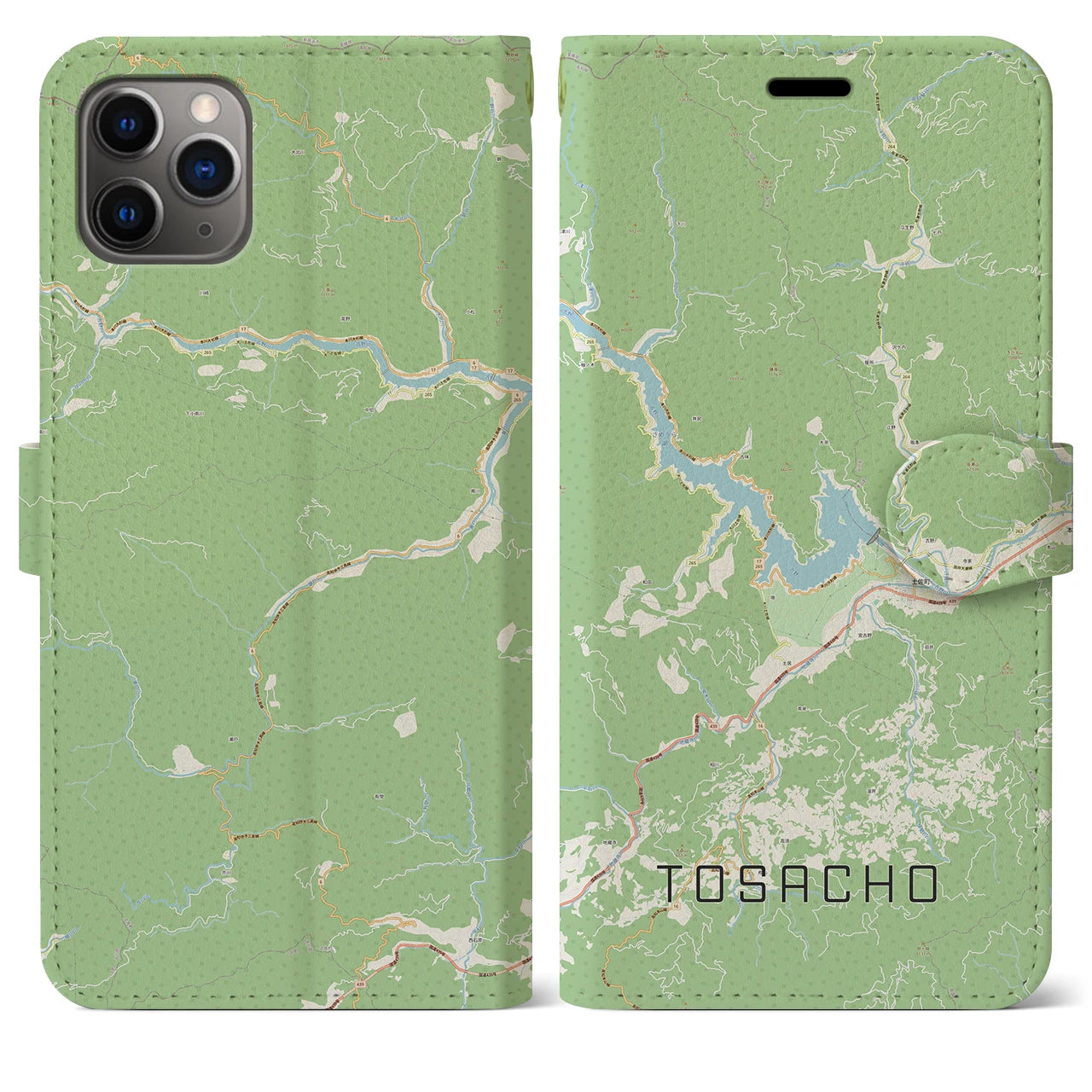【土佐町】地図柄iPhoneケース（手帳両面タイプ・ナチュラル）iPhone 11 Pro Max 用