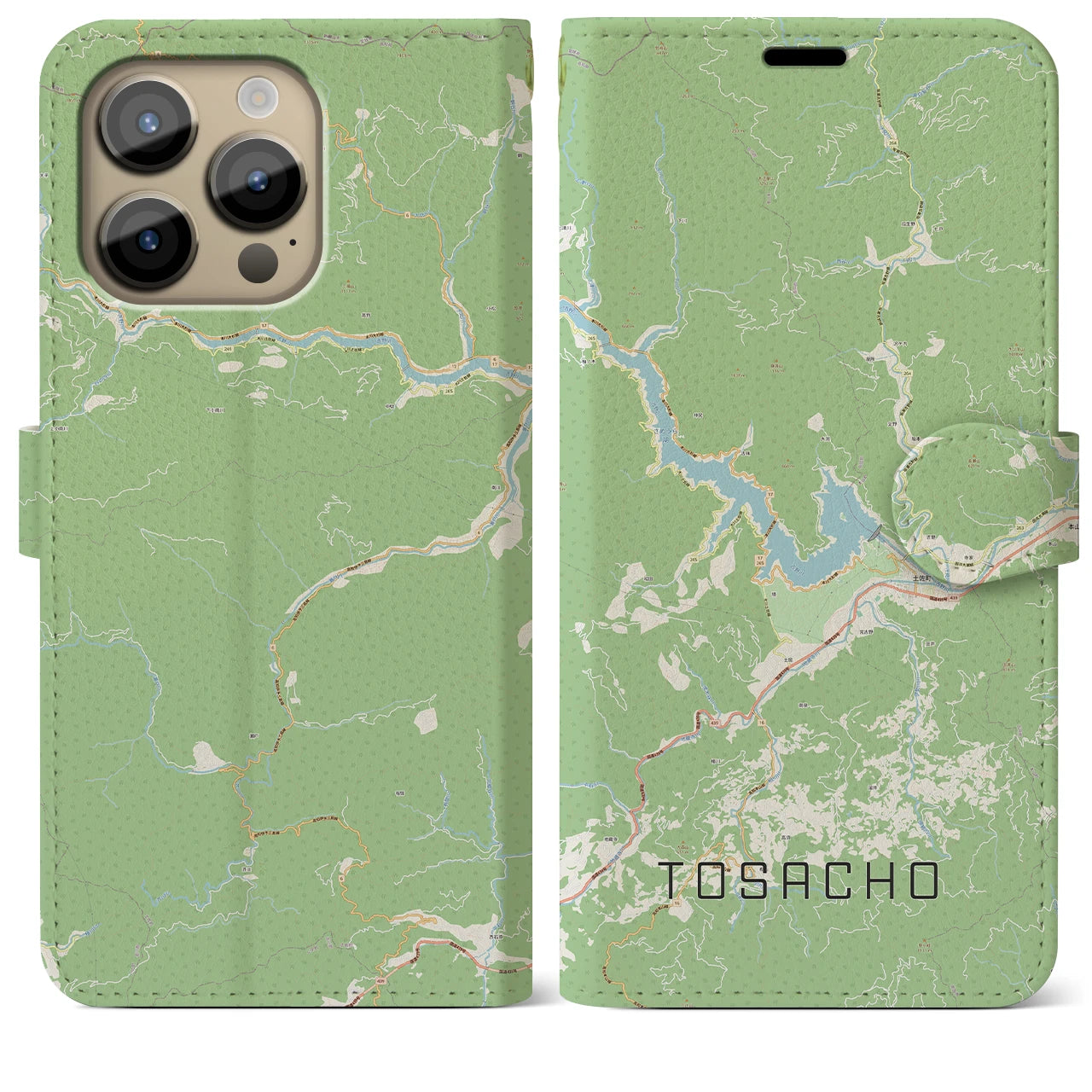【土佐町】地図柄iPhoneケース（手帳両面タイプ・ナチュラル）iPhone 14 Pro Max 用