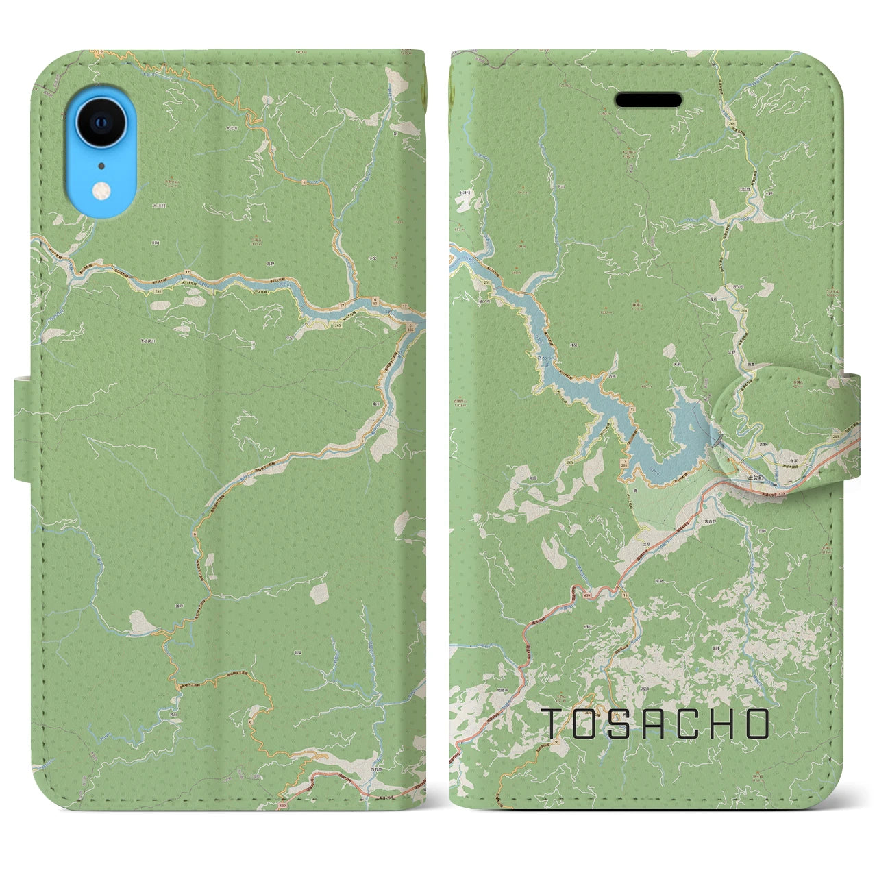 【土佐町】地図柄iPhoneケース（手帳両面タイプ・ナチュラル）iPhone XR 用