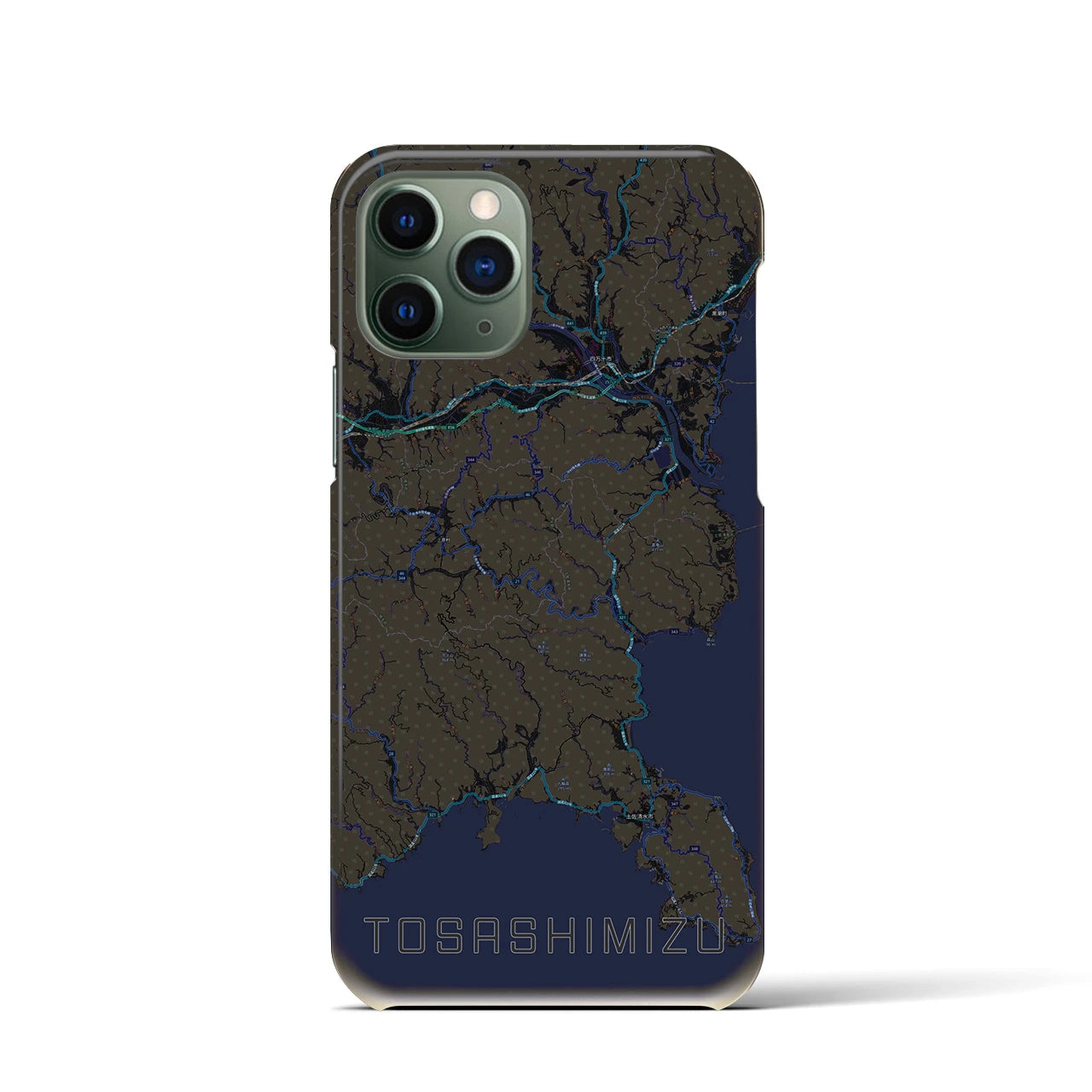 【土佐清水】地図柄iPhoneケース（バックカバータイプ・ブラック）iPhone 11 Pro 用