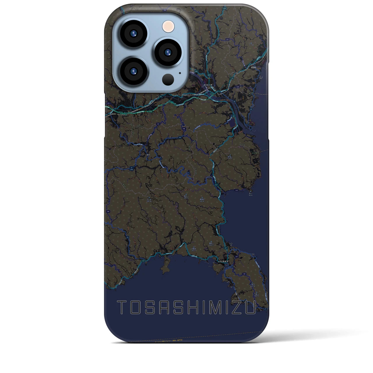 【土佐清水】地図柄iPhoneケース（バックカバータイプ・ブラック）iPhone 13 Pro Max 用