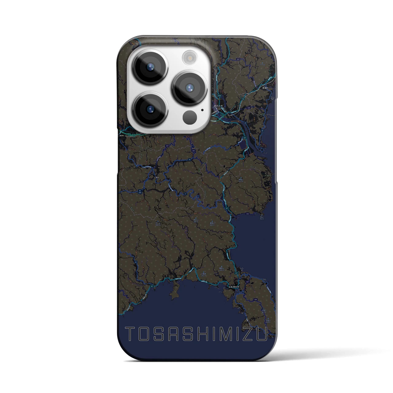 【土佐清水】地図柄iPhoneケース（バックカバータイプ・ブラック）iPhone 14 Pro 用