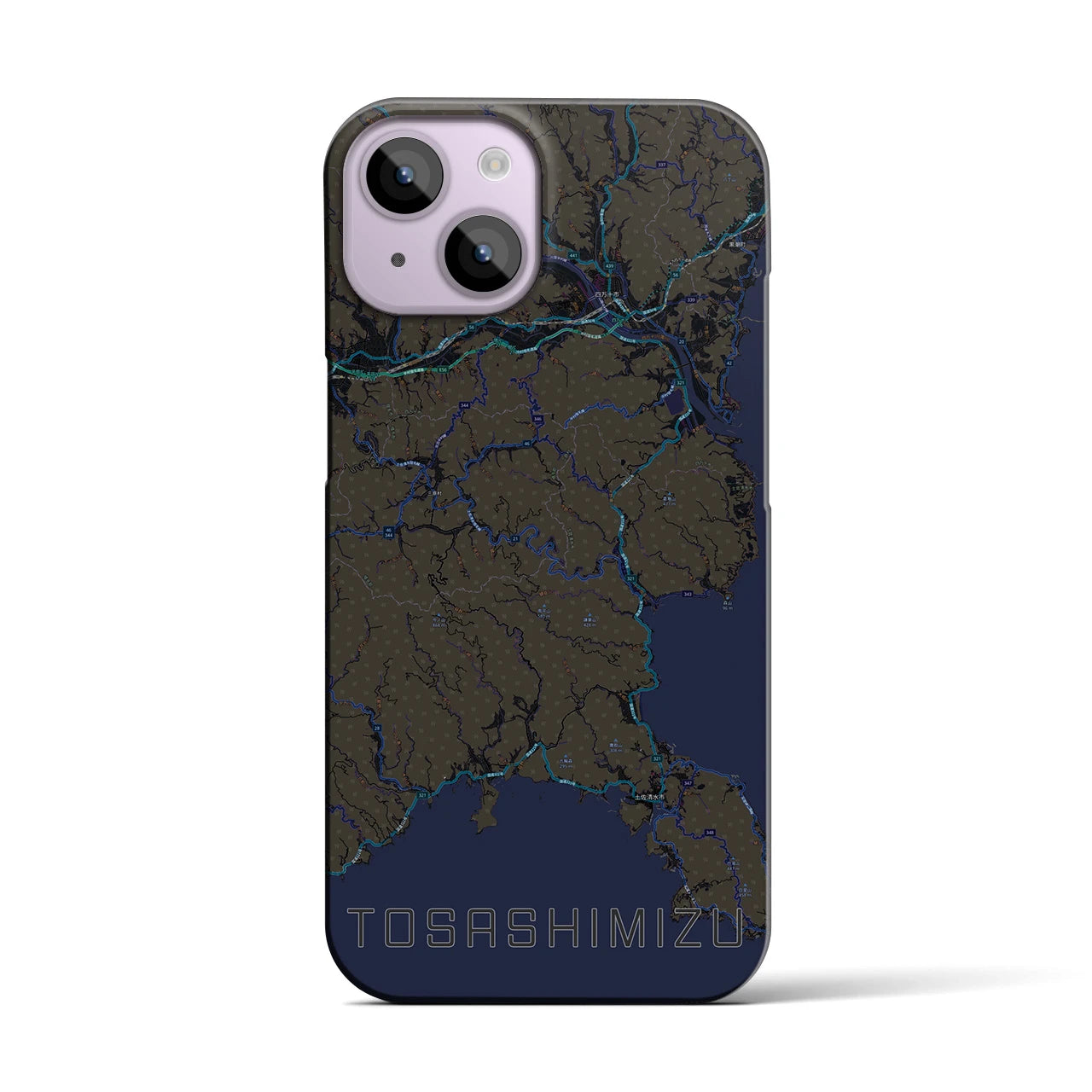 【土佐清水】地図柄iPhoneケース（バックカバータイプ・ブラック）iPhone 14 用