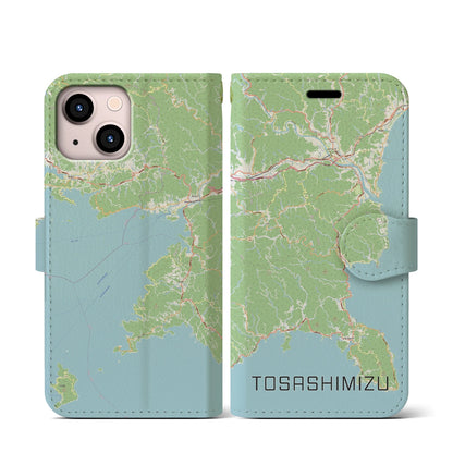 【土佐清水（高知県）】地図柄iPhoneケース（手帳タイプ）ナチュラル・iPhone 13 mini 用