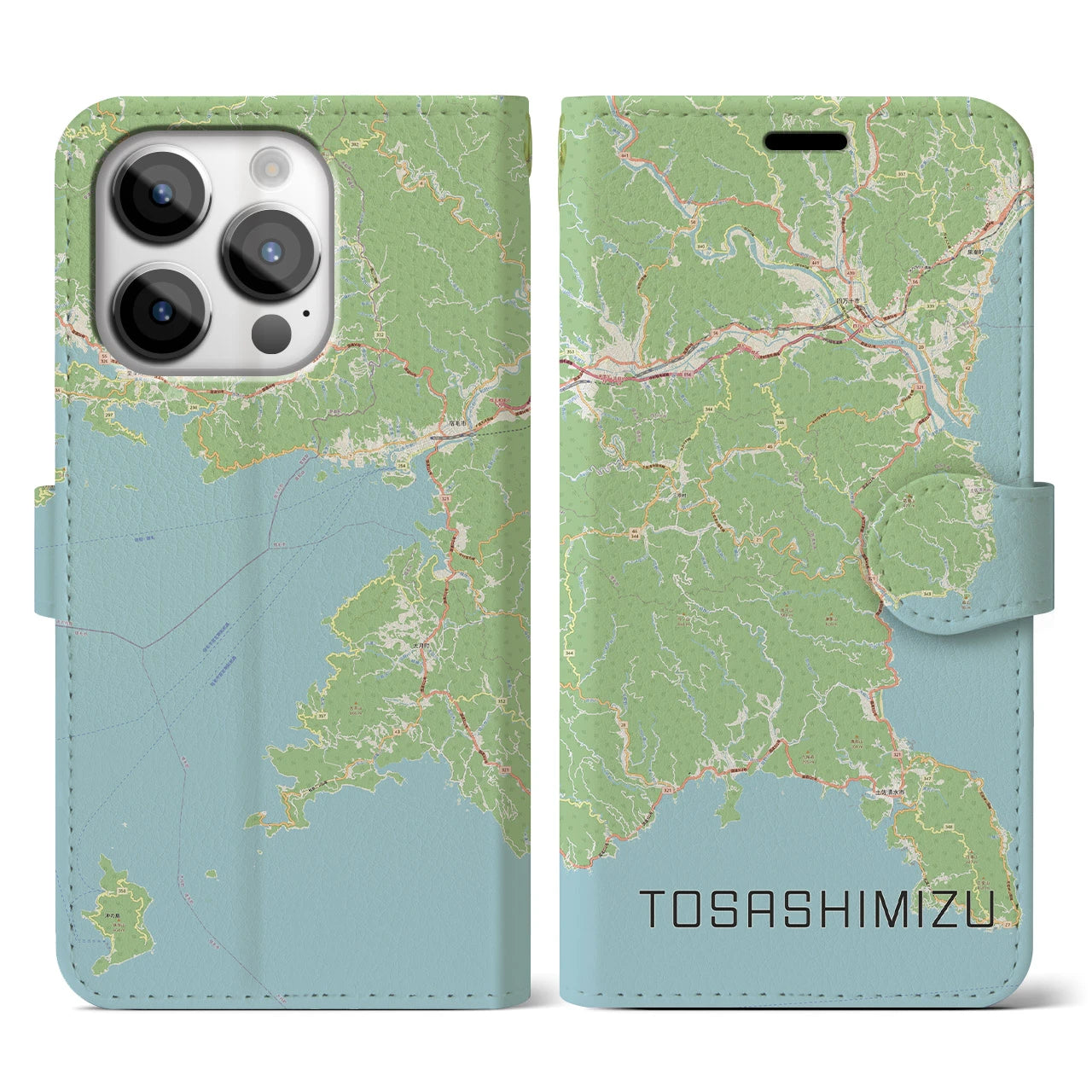 【土佐清水（高知県）】地図柄iPhoneケース（手帳タイプ）ナチュラル・iPhone 14 Pro 用