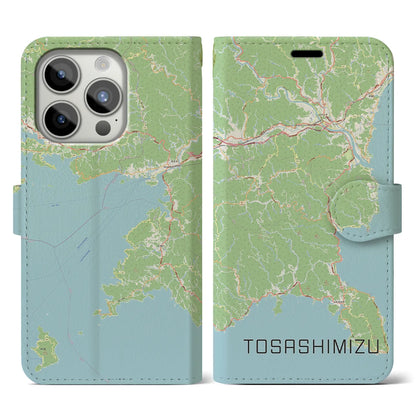 【土佐清水（高知県）】地図柄iPhoneケース（手帳タイプ）ナチュラル・iPhone 15 Pro 用