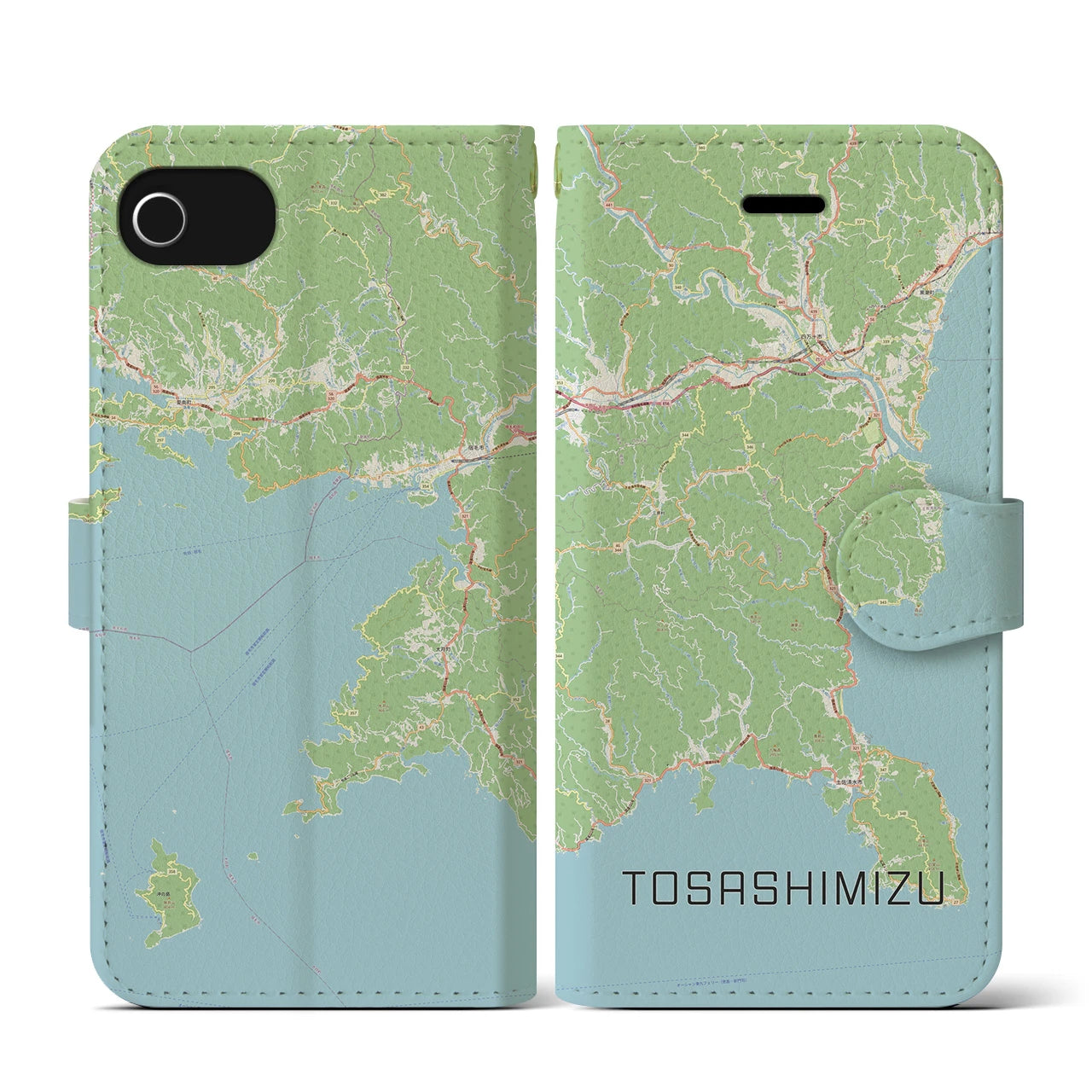 【土佐清水（高知県）】地図柄iPhoneケース（手帳タイプ）ナチュラル・iPhone SE（第3 / 第2世代） / 8 / 7 / 6s / 6 用