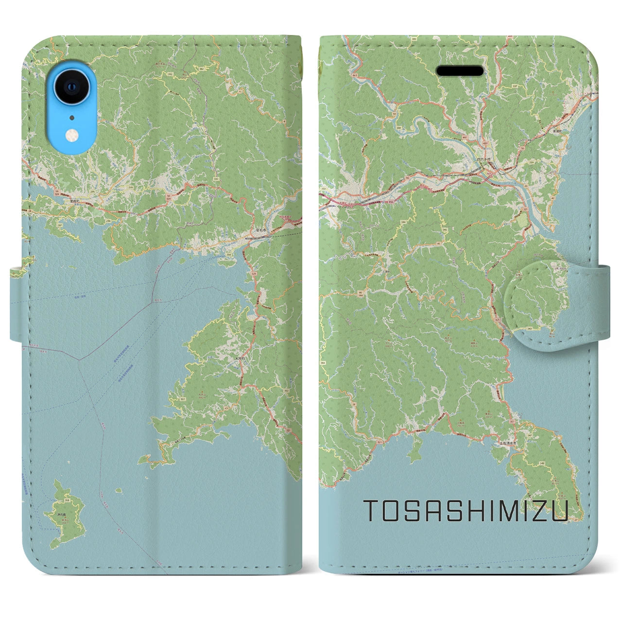 【土佐清水（高知県）】地図柄iPhoneケース（手帳タイプ）ナチュラル・iPhone XR 用