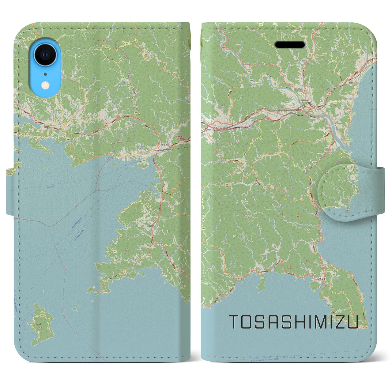 【土佐清水】地図柄iPhoneケース（手帳両面タイプ・ナチュラル）iPhone XR 用