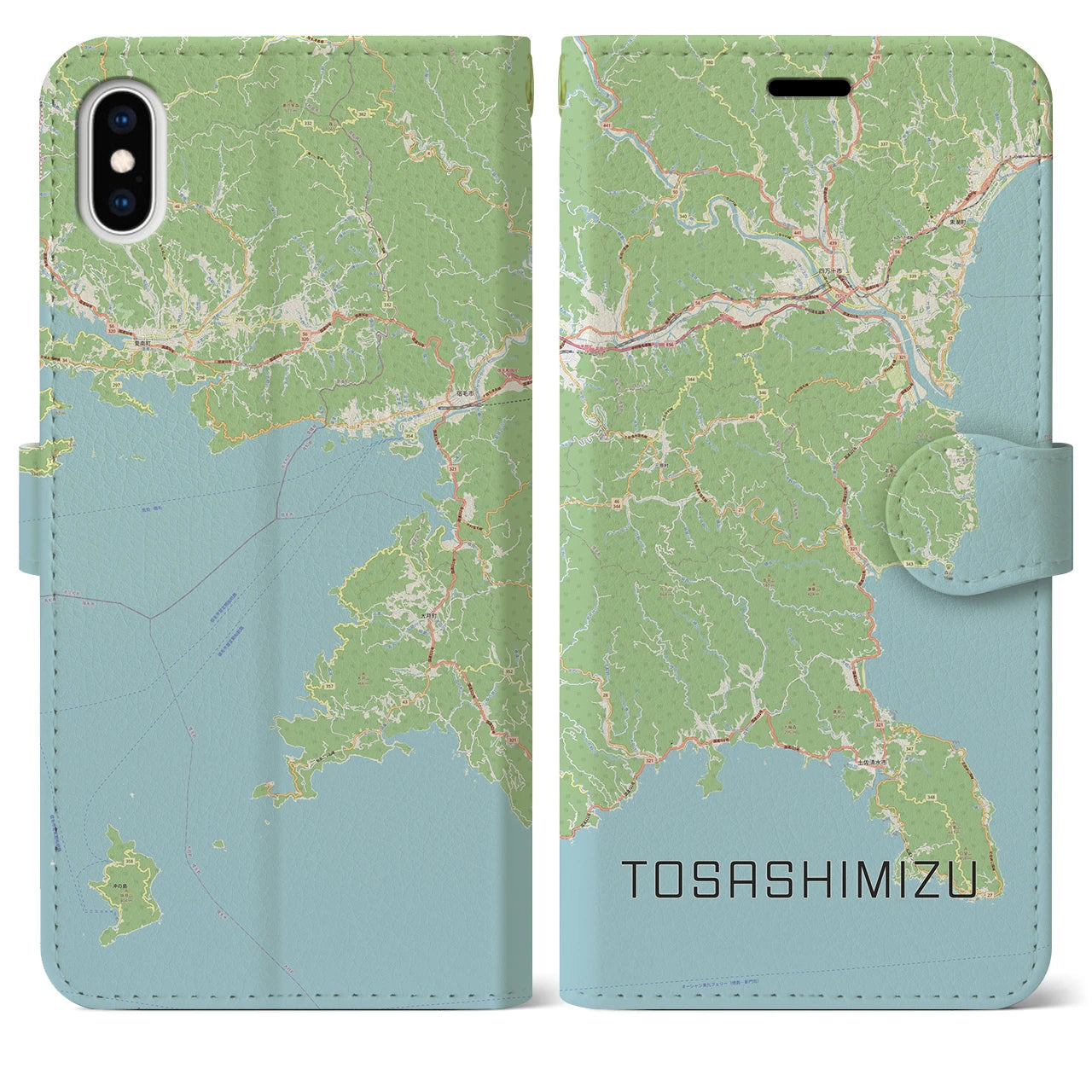 【土佐清水】地図柄iPhoneケース（手帳両面タイプ・ナチュラル）iPhone XS Max 用