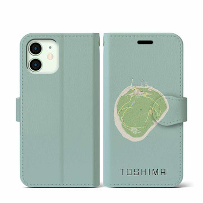 【利島（東京都）】地図柄iPhoneケース（手帳タイプ）ナチュラル・iPhone 12 mini 用