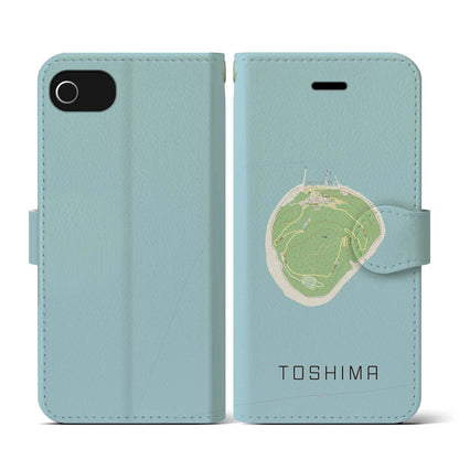 【利島（東京都）】地図柄iPhoneケース（手帳タイプ）ナチュラル・iPhone SE（第3 / 第2世代） / 8 / 7 / 6s / 6 用