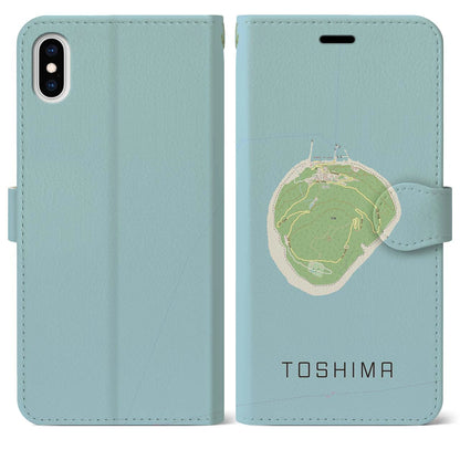 【利島（東京都）】地図柄iPhoneケース（手帳タイプ）ナチュラル・iPhone XS Max 用