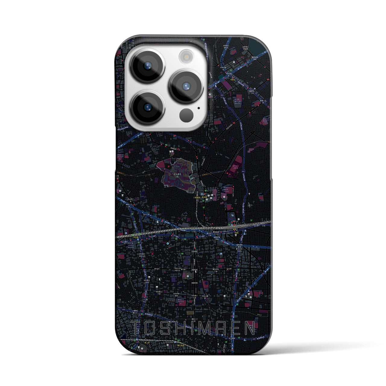 【豊島園】地図柄iPhoneケース（バックカバータイプ・ブラック）iPhone 14 Pro 用