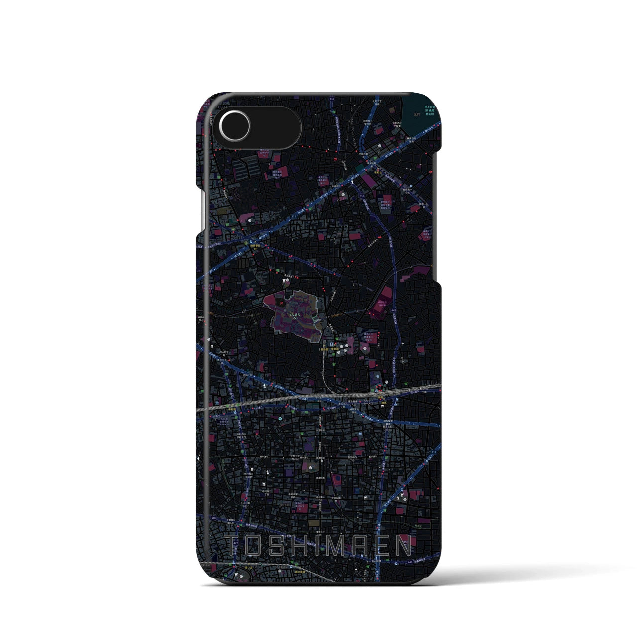 【豊島園】地図柄iPhoneケース（バックカバータイプ・ブラック）iPhone SE（第3 / 第2世代） / 8 / 7 / 6s / 6 用