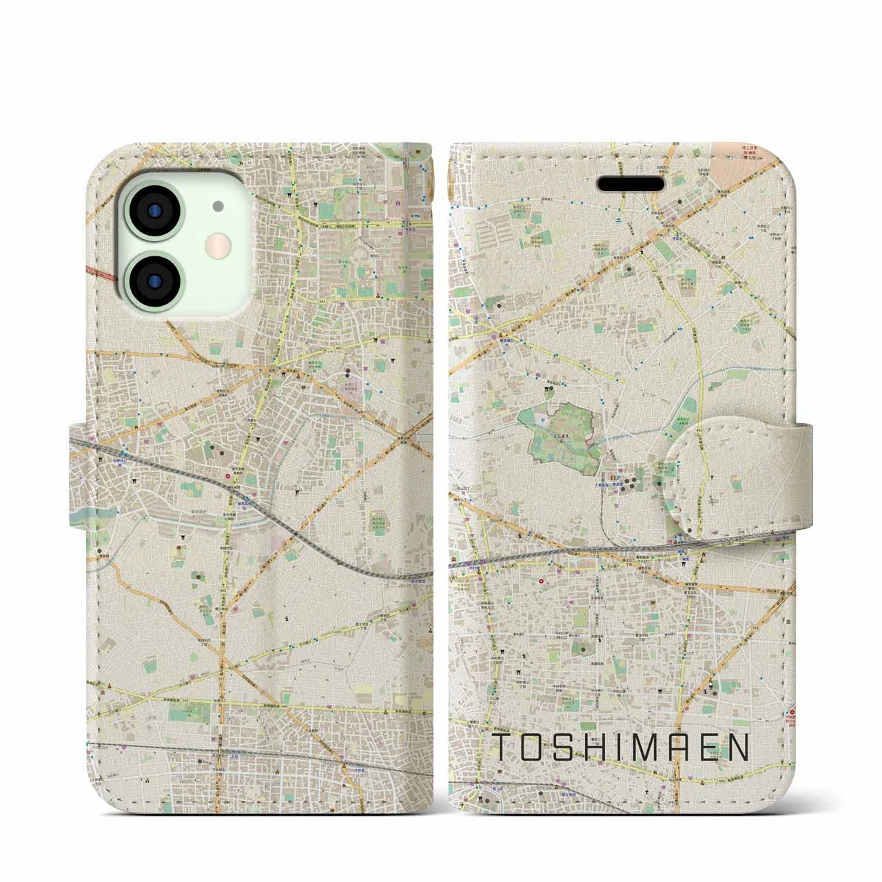 【豊島園】地図柄iPhoneケース（手帳両面タイプ・ナチュラル）iPhone 12 mini 用