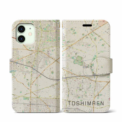 【豊島園（東京都）】地図柄iPhoneケース（手帳タイプ）ナチュラル・iPhone 12 mini 用