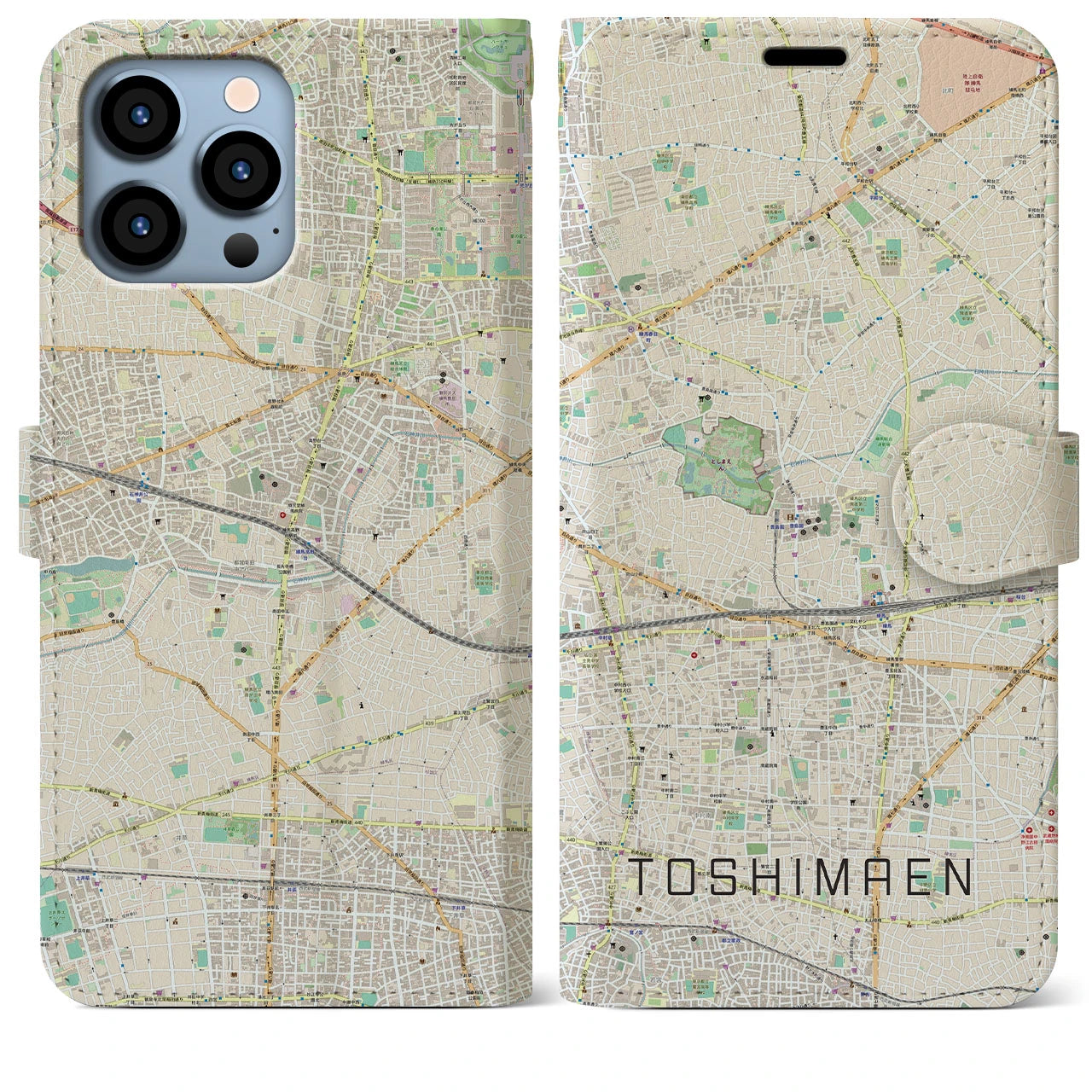 【豊島園】地図柄iPhoneケース（手帳両面タイプ・ナチュラル）iPhone 13 Pro Max 用