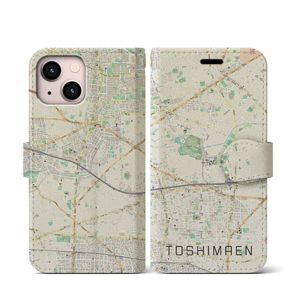 【豊島園（東京都）】地図柄iPhoneケース（手帳タイプ）ナチュラル・iPhone 13 mini 用
