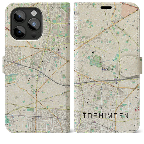 【豊島園】地図柄iPhoneケース（手帳両面タイプ・ナチュラル）iPhone 15 Pro Max 用
