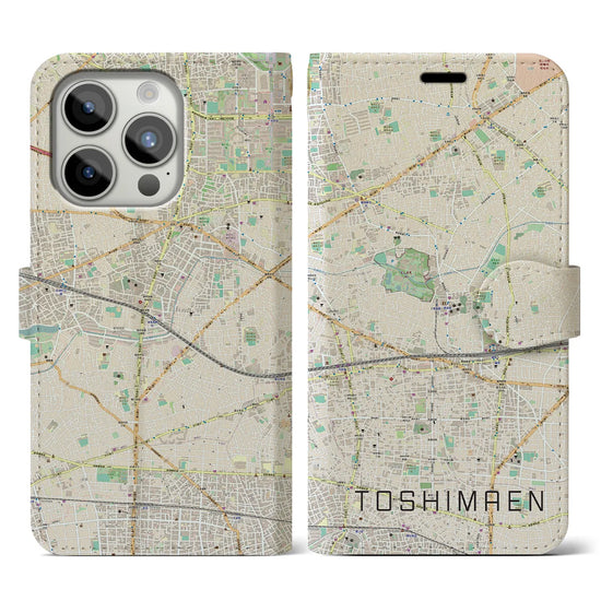【豊島園】地図柄iPhoneケース（手帳両面タイプ・ナチュラル）iPhone 15 Pro 用