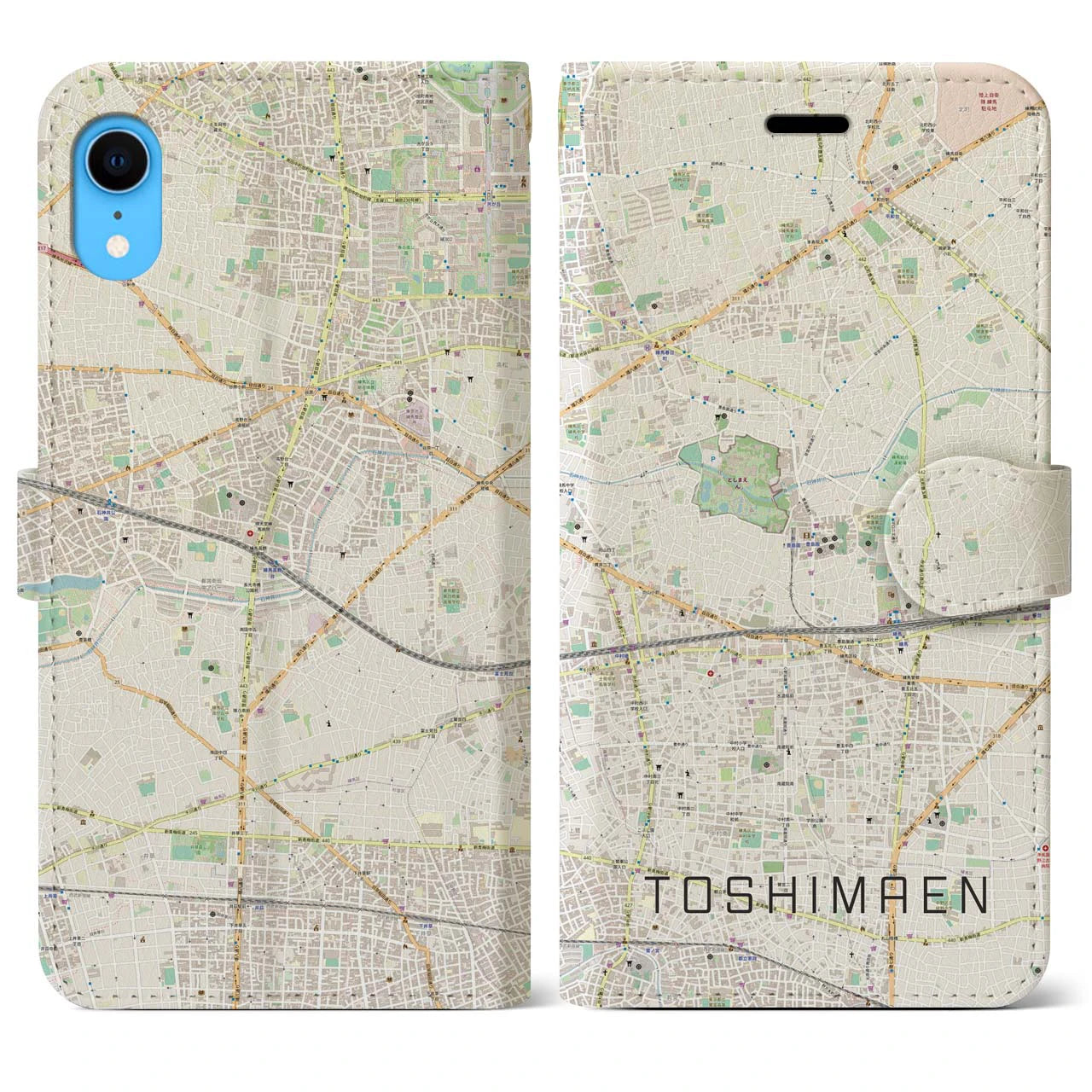 【豊島園】地図柄iPhoneケース（手帳両面タイプ・ナチュラル）iPhone XR 用