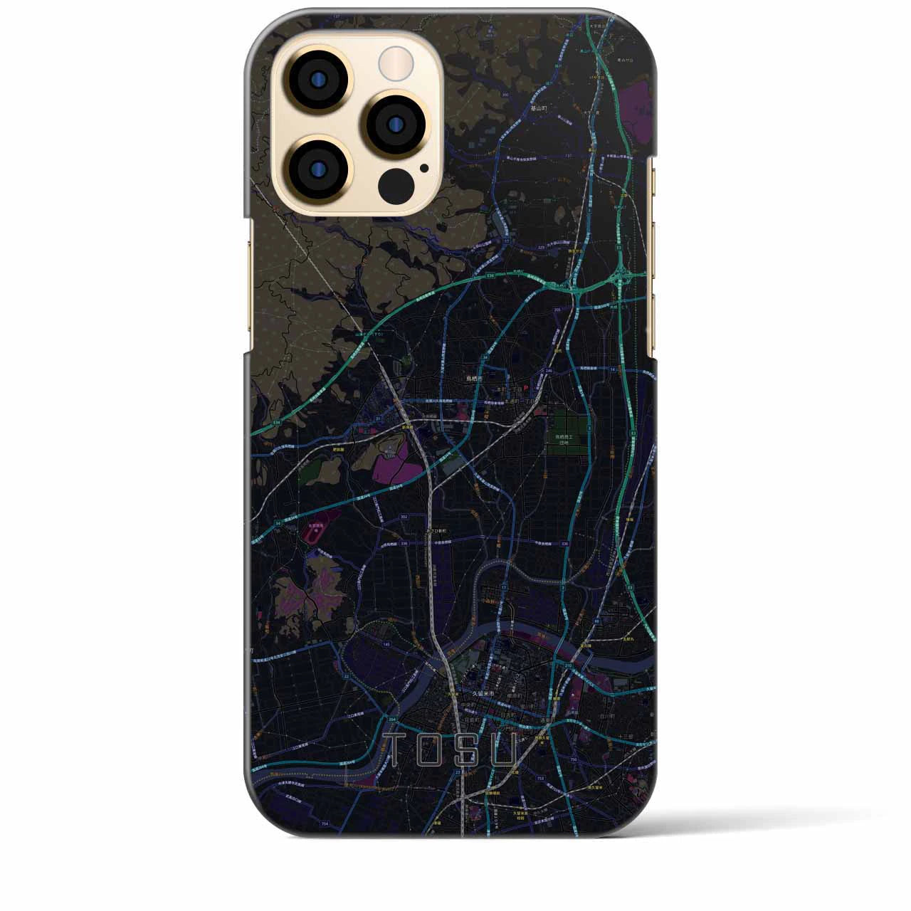 【鳥栖】地図柄iPhoneケース（バックカバータイプ・ブラック）iPhone 12 Pro Max 用