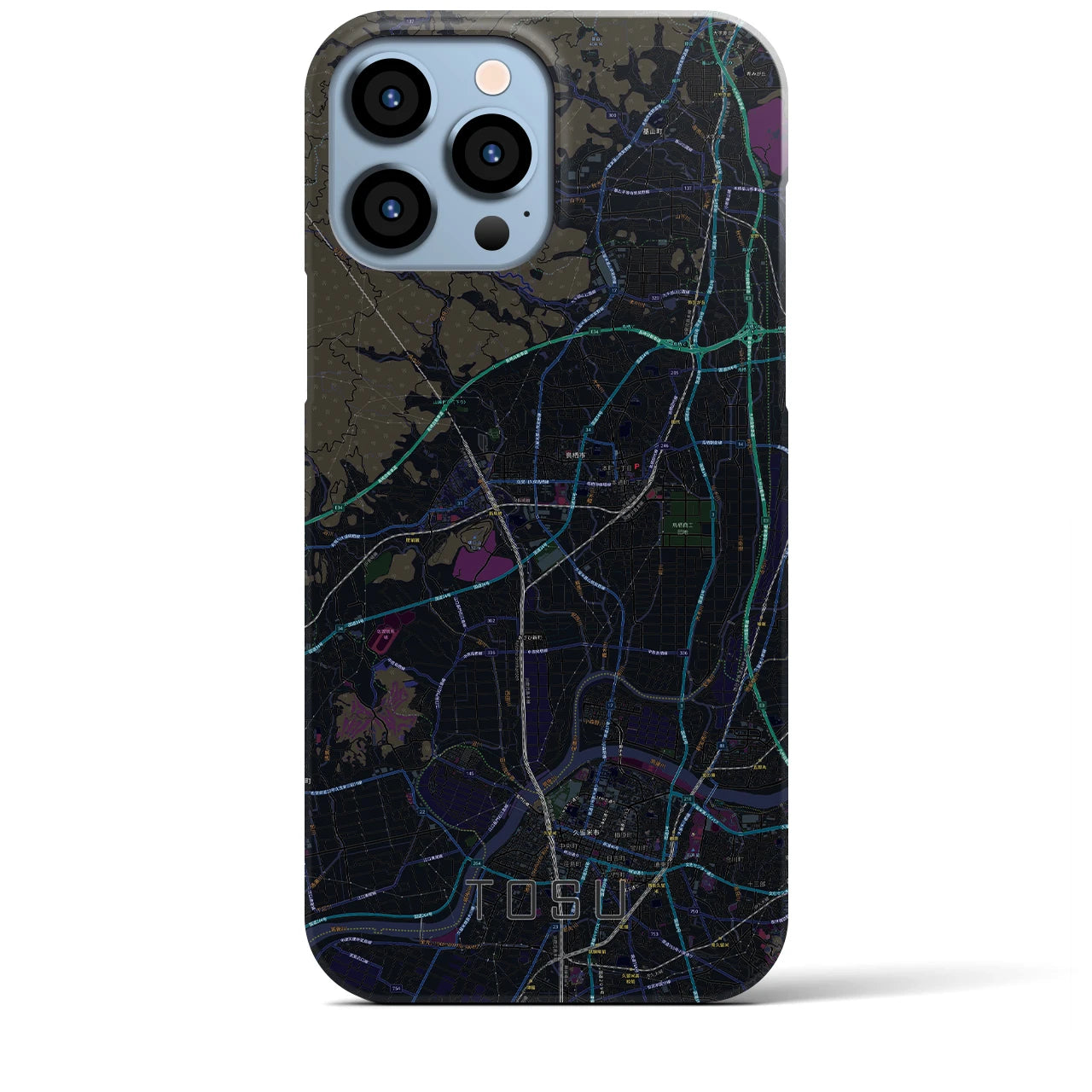 【鳥栖】地図柄iPhoneケース（バックカバータイプ・ブラック）iPhone 13 Pro Max 用