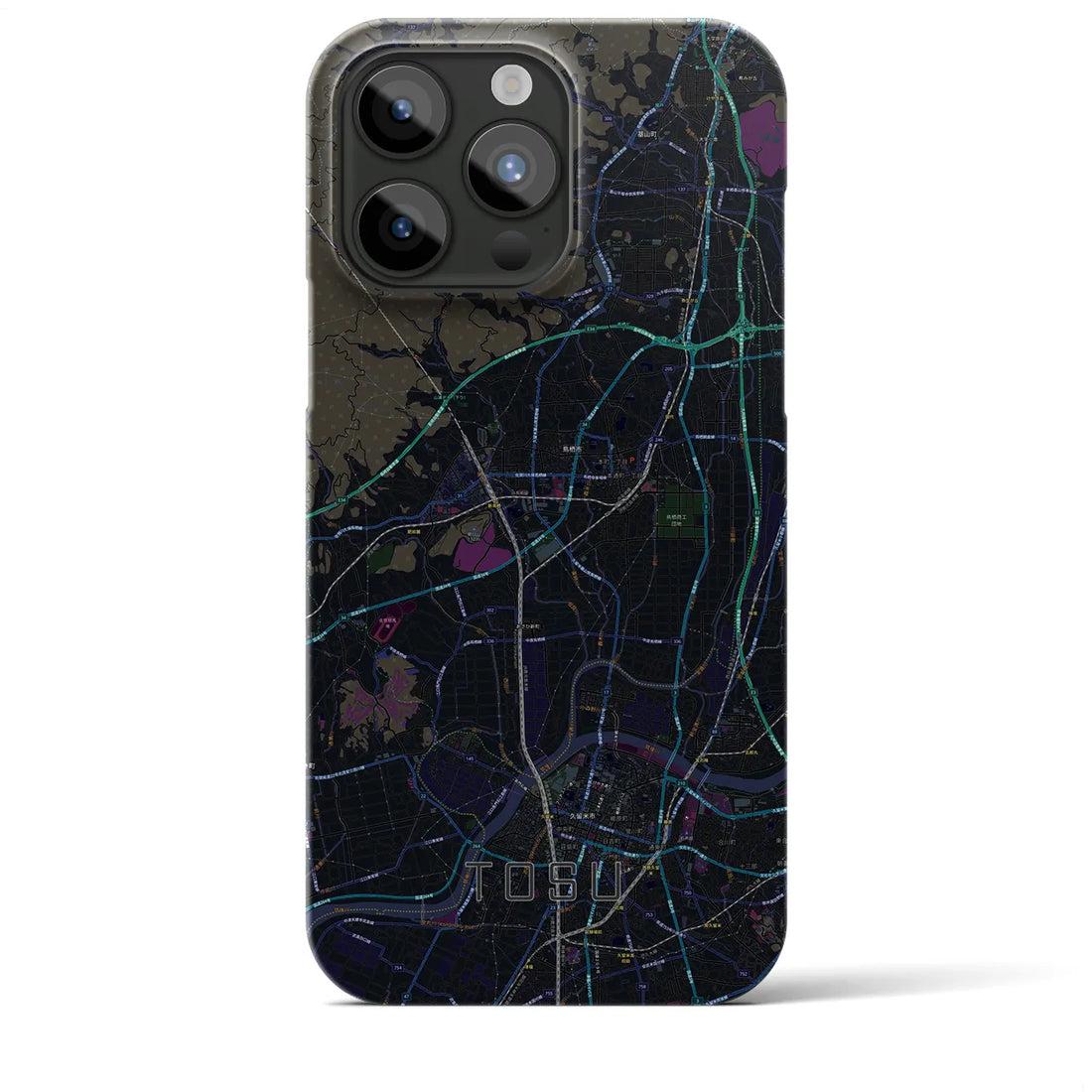 【鳥栖】地図柄iPhoneケース（バックカバータイプ・ブラック）iPhone 15 Pro Max 用