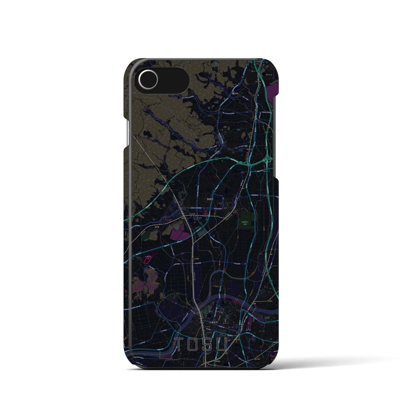 【鳥栖】地図柄iPhoneケース（バックカバータイプ・ブラック）iPhone SE（第3 / 第2世代） / 8 / 7 / 6s / 6 用