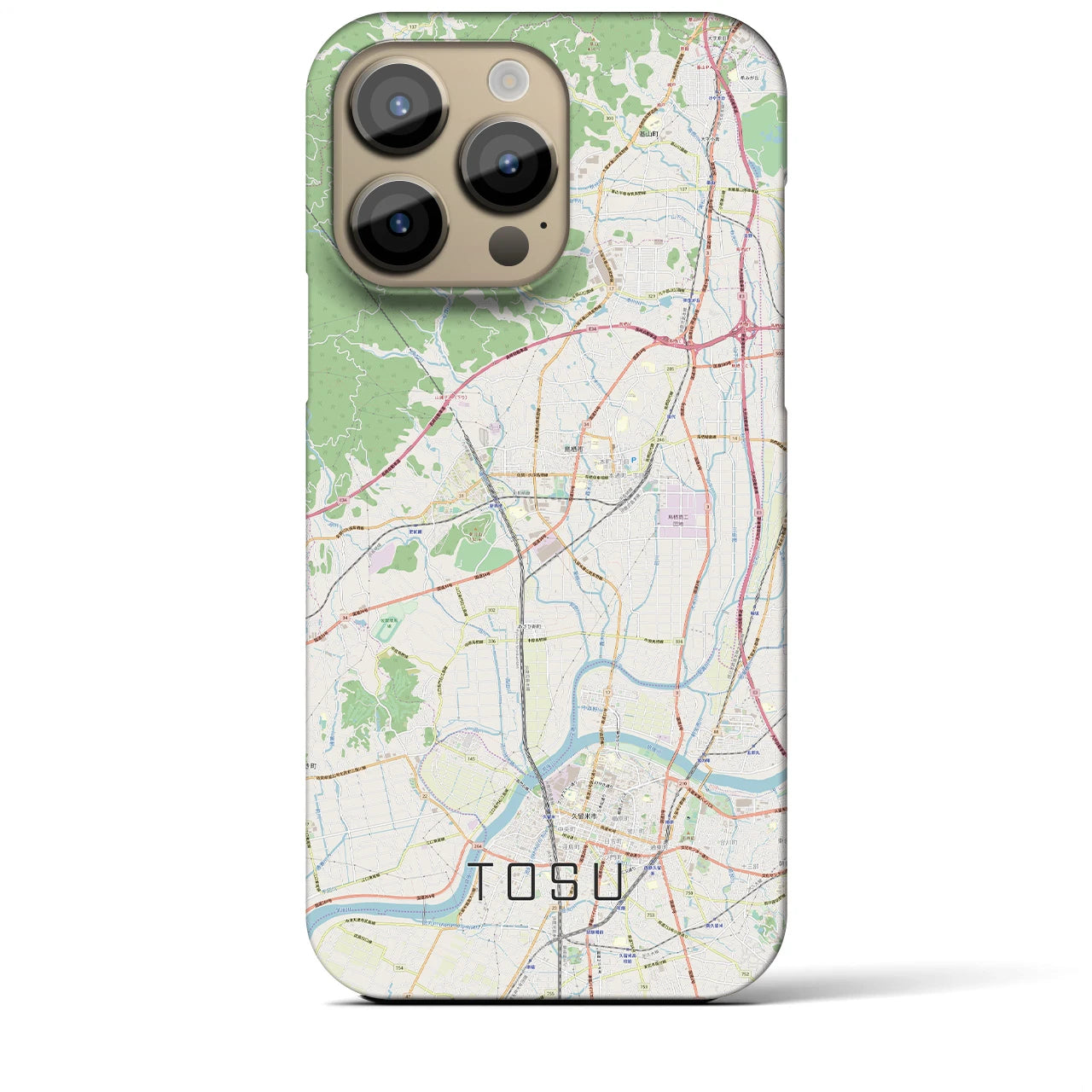 【鳥栖】地図柄iPhoneケース（バックカバータイプ・ナチュラル）iPhone 14 Pro Max 用