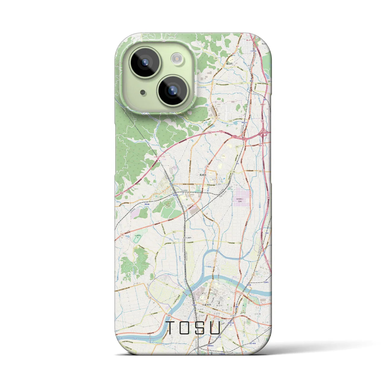 【鳥栖】地図柄iPhoneケース（バックカバータイプ・ナチュラル）iPhone 15 用