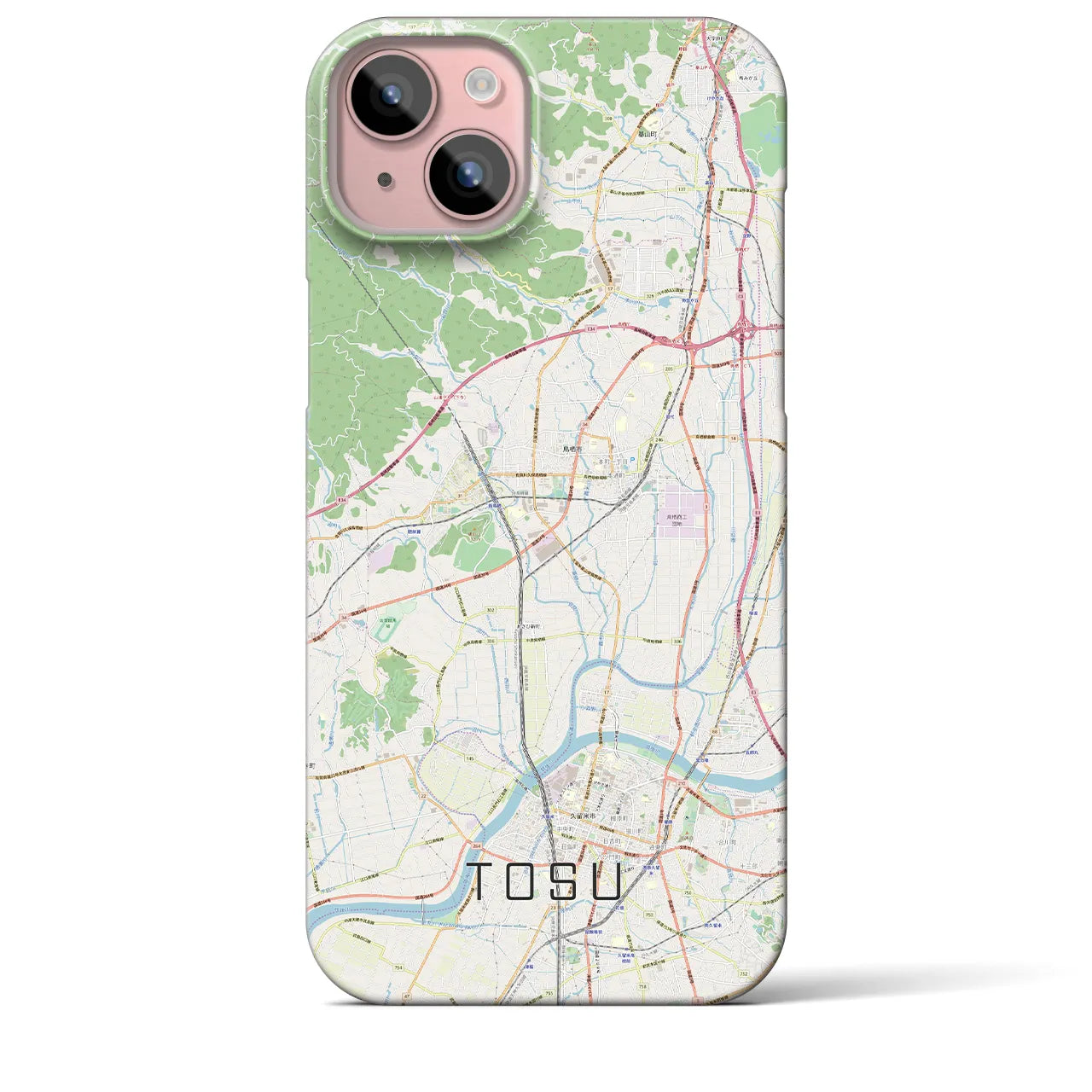 【鳥栖】地図柄iPhoneケース（バックカバータイプ・ナチュラル）iPhone 15 Plus 用