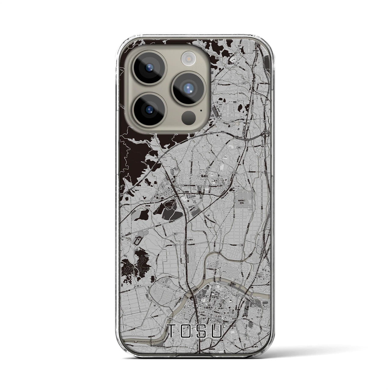 【鳥栖】地図柄iPhoneケース（クリアタイプ・モノトーン）iPhone 15 Pro 用