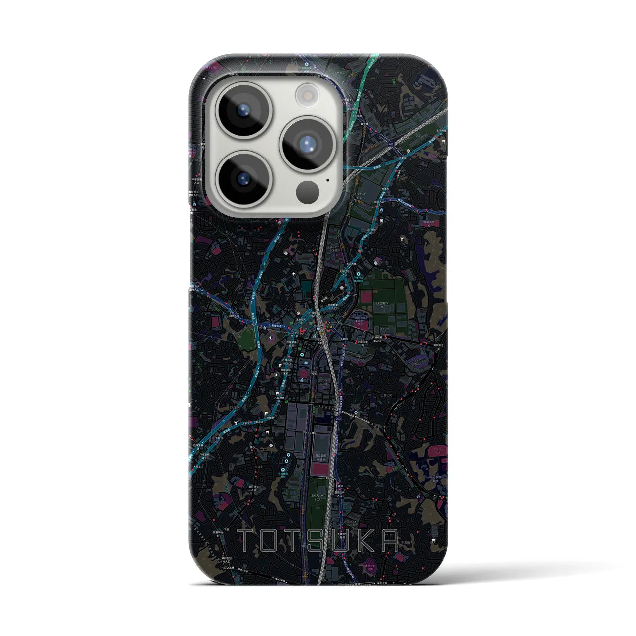 【戸塚】地図柄iPhoneケース（バックカバータイプ・ブラック）iPhone 15 Pro 用
