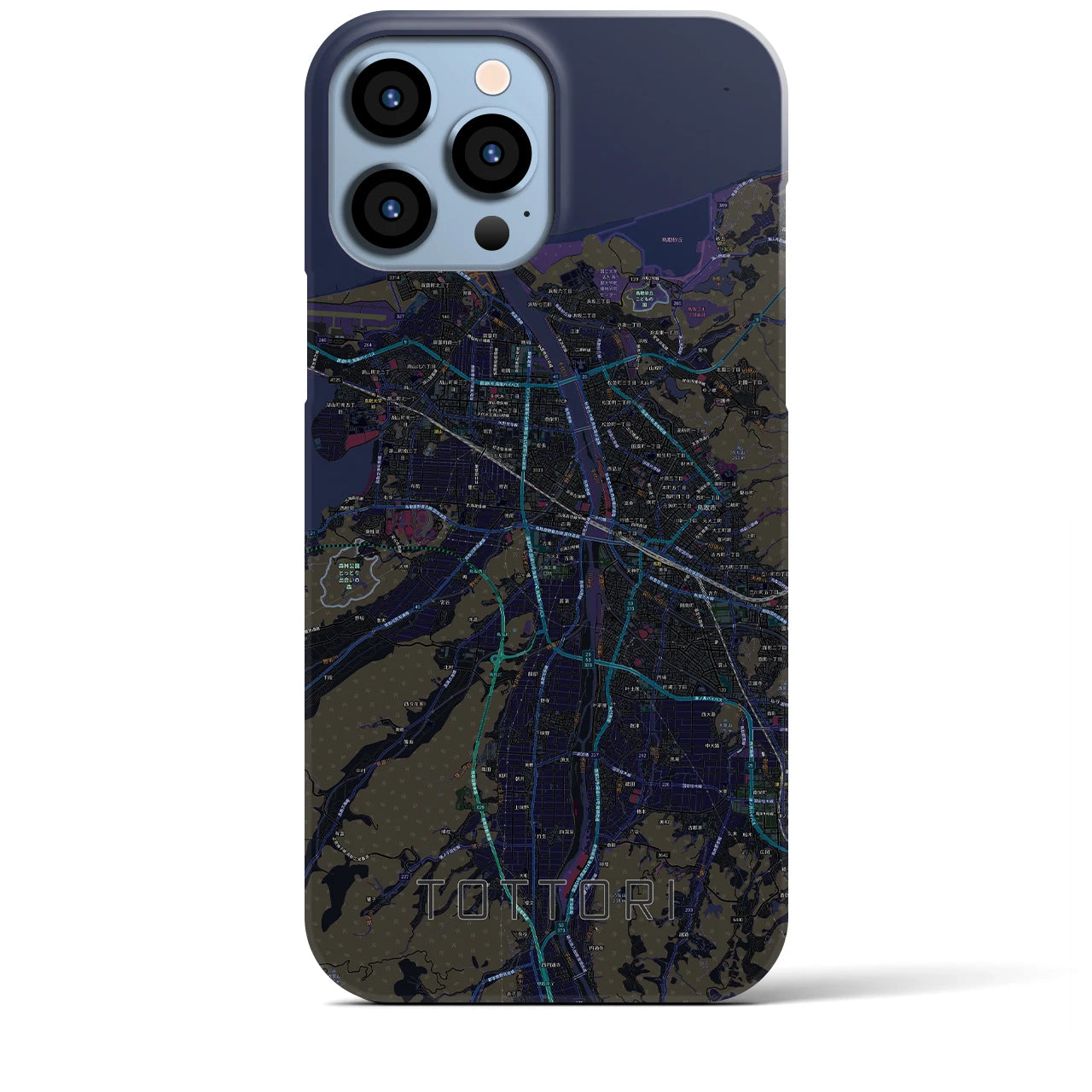 【鳥取】地図柄iPhoneケース（バックカバータイプ・ブラック）iPhone 13 Pro Max 用