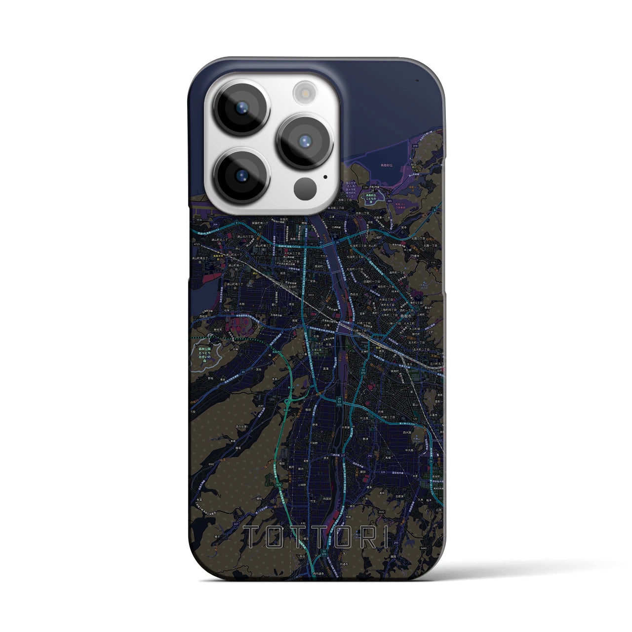 【鳥取】地図柄iPhoneケース（バックカバータイプ・ブラック）iPhone 14 Pro 用