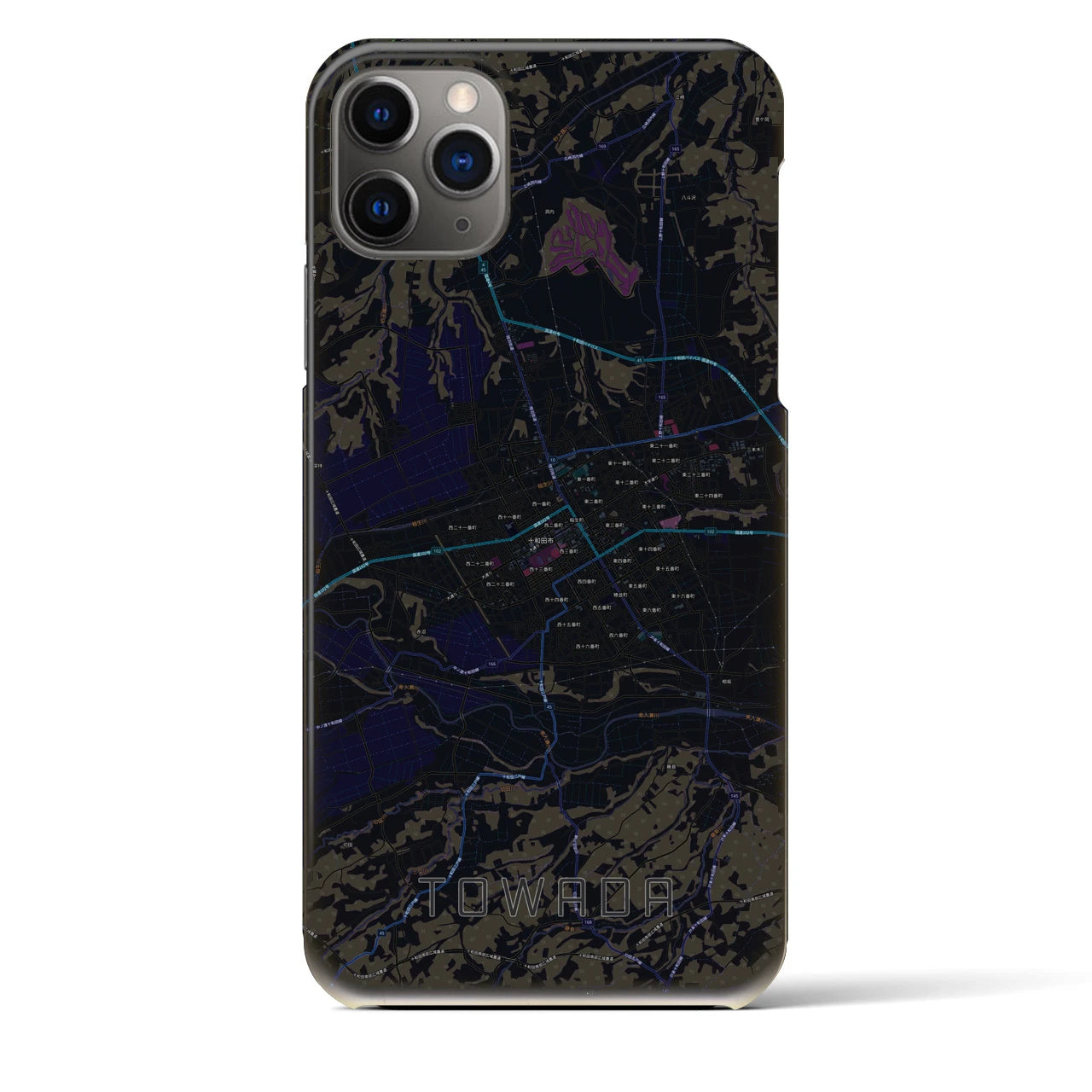 【十和田】地図柄iPhoneケース（バックカバータイプ・ブラック）iPhone 11 Pro Max 用