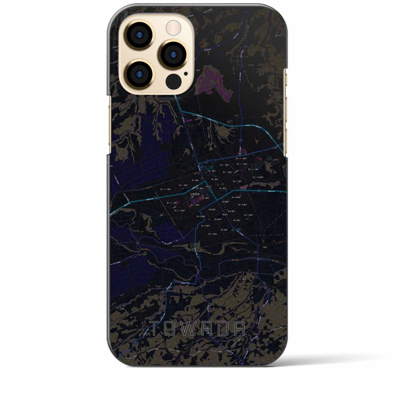 【十和田】地図柄iPhoneケース（バックカバータイプ・ブラック）iPhone 12 Pro Max 用