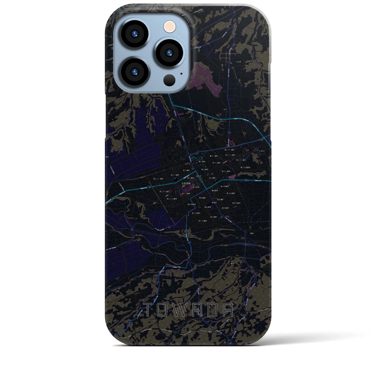 【十和田】地図柄iPhoneケース（バックカバータイプ・ブラック）iPhone 13 Pro Max 用
