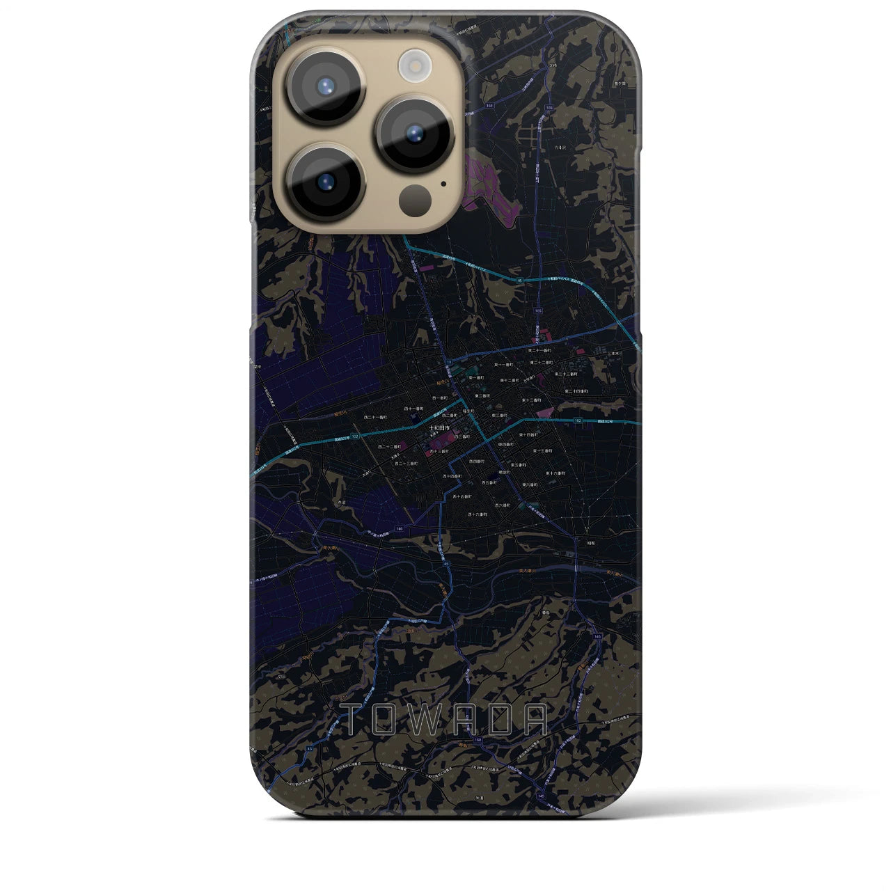 【十和田】地図柄iPhoneケース（バックカバータイプ・ブラック）iPhone 14 Pro Max 用