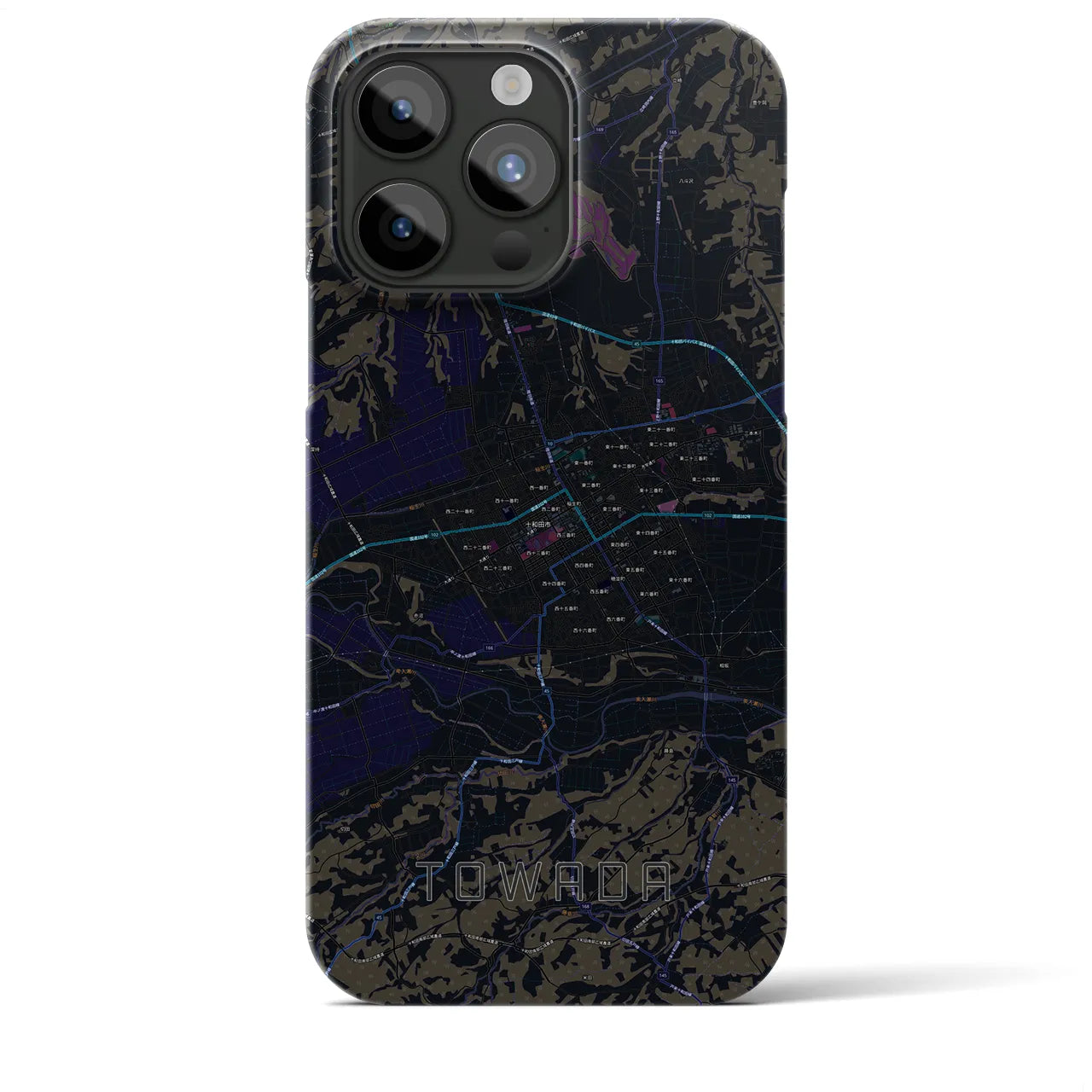 【十和田】地図柄iPhoneケース（バックカバータイプ・ブラック）iPhone 15 Pro Max 用