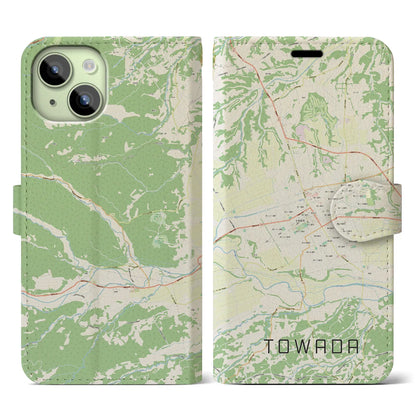 【十和田（青森県）】地図柄iPhoneケース（手帳タイプ）ナチュラル・iPhone 15 用