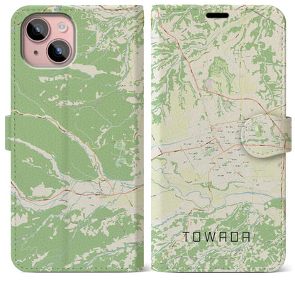 【十和田（青森県）】地図柄iPhoneケース（手帳タイプ）ナチュラル・iPhone 15 Plus 用