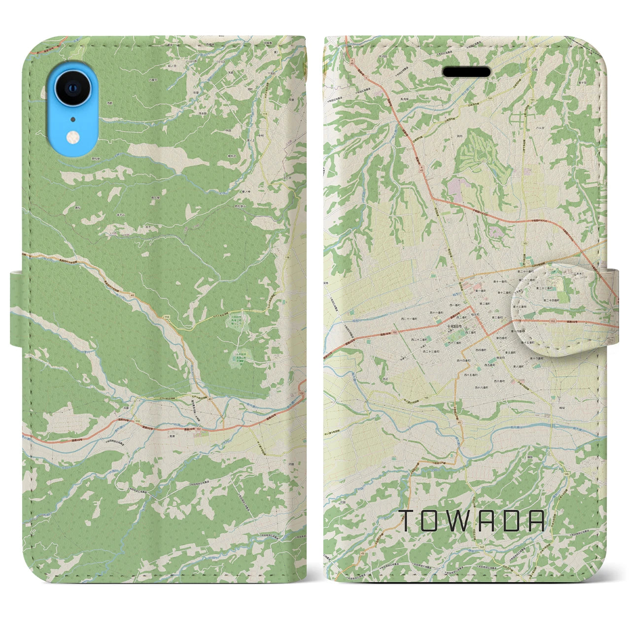 【十和田】地図柄iPhoneケース（手帳両面タイプ・ナチュラル）iPhone XR 用