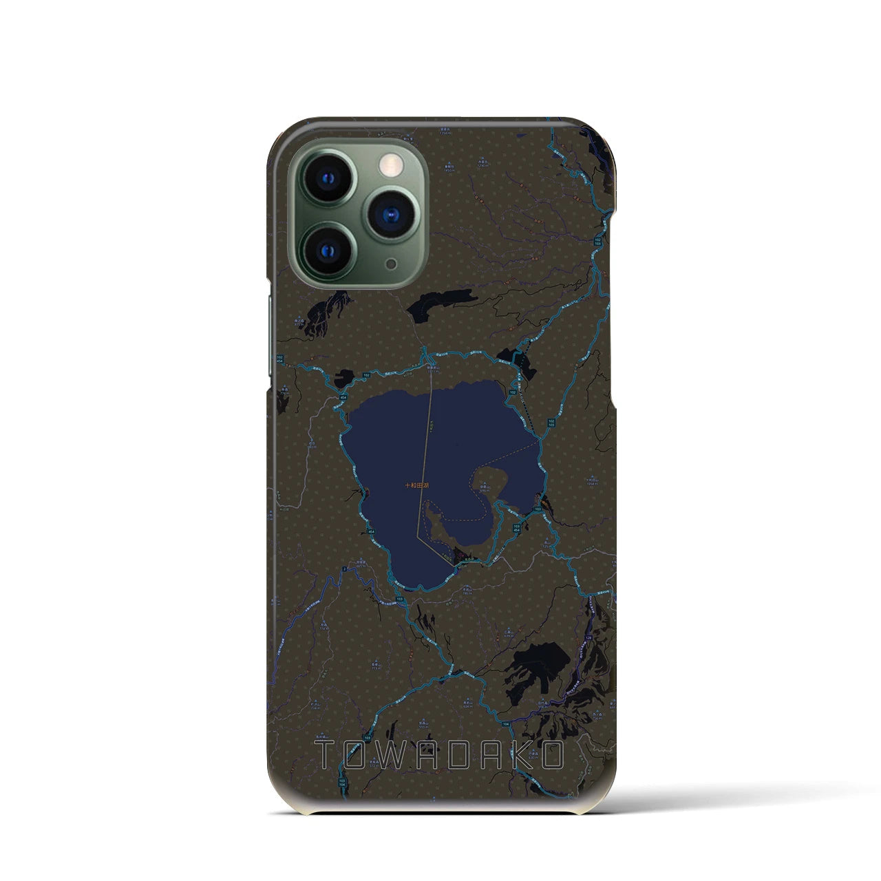 【十和田湖】地図柄iPhoneケース（バックカバータイプ・ブラック）iPhone 11 Pro 用